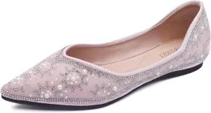 Flats Shoes Women Rhinestone Sequin Wedding Pointed Toe Dress Flat Shoes Comfortable Flats for Women Dressy