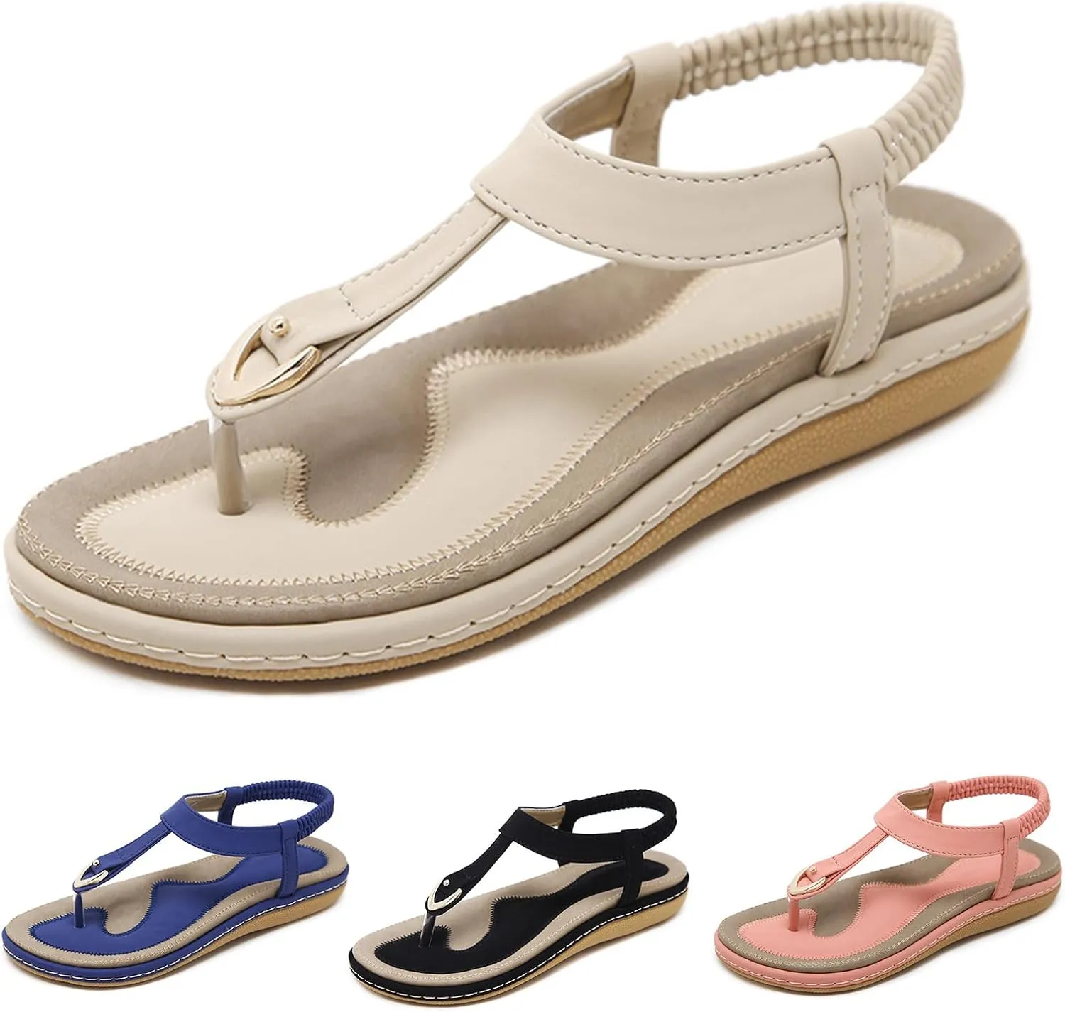 Flip Flops for Women Comfortable Open Toe Soft Cushion Flat Sandals Summer Dressy Clip Toe Leather Upholstery T-Strap Flip Flop Thong Sandals