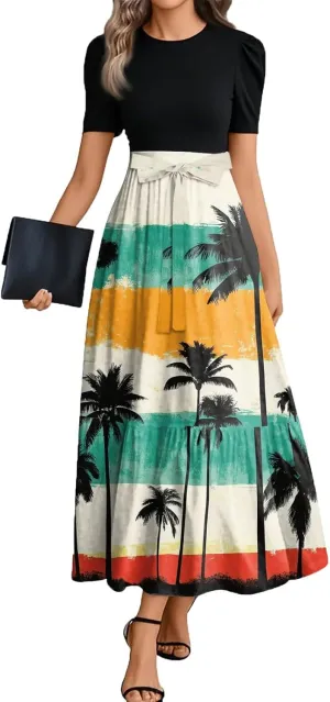 Flower Print Dresses for Women 2025, Trendy Beach High Waisted Vacation Casual Spring Womens Sundress