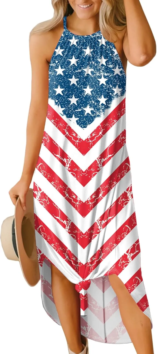 For G and PL Women's Summer Casual Halter Side Slit Long Maxi Beach Dress Vacation Resort Sundress