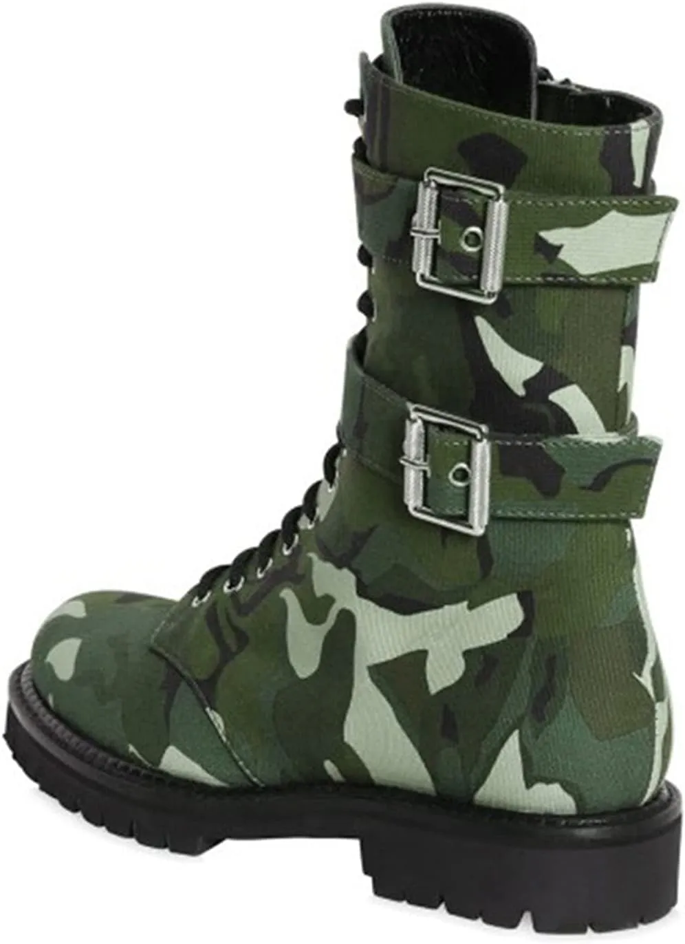 FOWT Red Camouflage Combat Ankle Boots for Women Straps Short Fabric Booties with Two Metal Buckles Lace Up Mini Heel Flats Waterproof Non-slip Shoes Work Daily Office Military Shoes Size 4-16 US