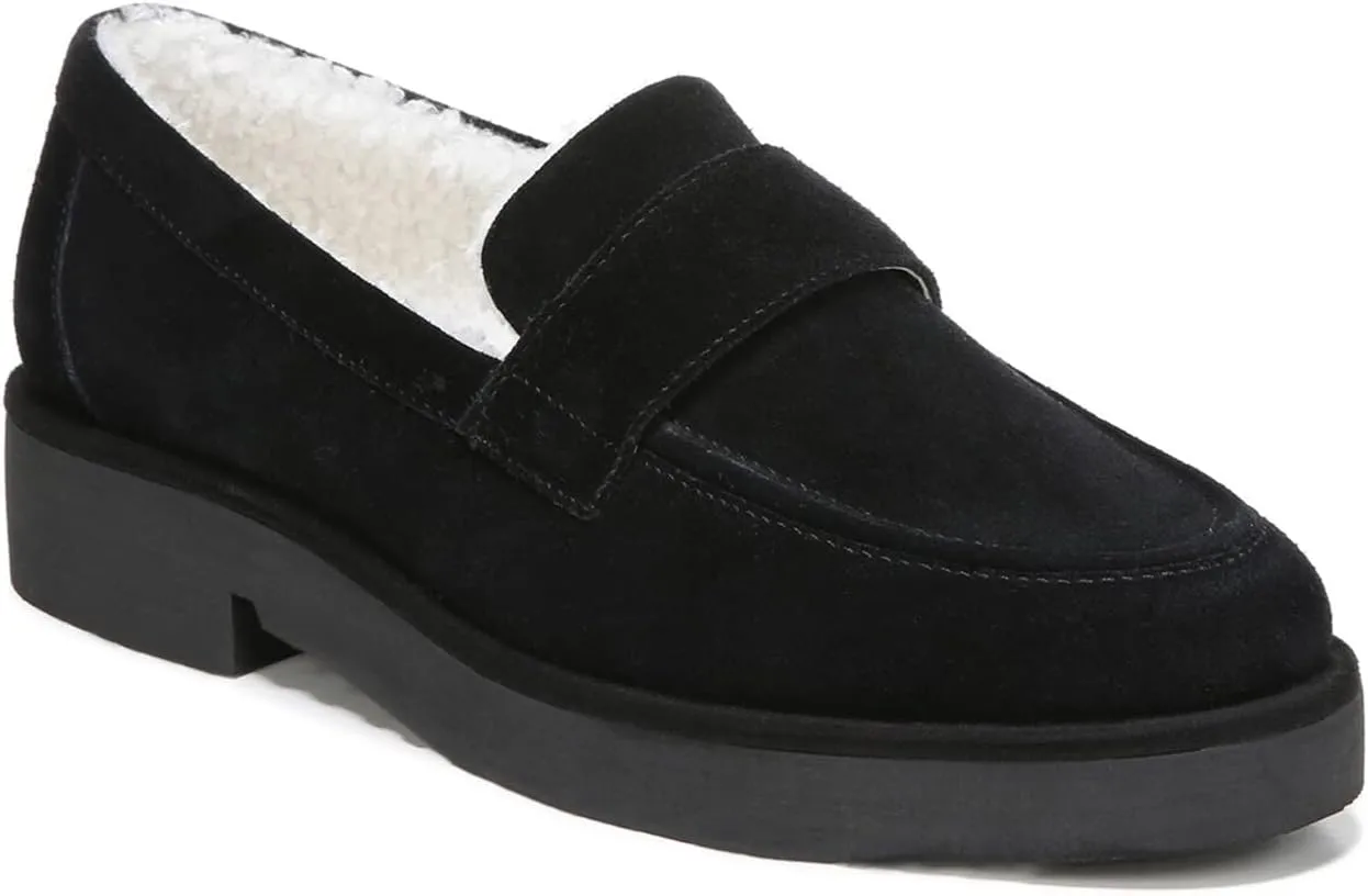 FOWT Women Suede Fur Lined Loafers V Cut Flats Round Toe Low Bock Heels Causal Shoes Slip On Lightweight Platform Slippers Warm Plush Winter Fall Durable Indoor Outdoor Shoes Size 4-16 US