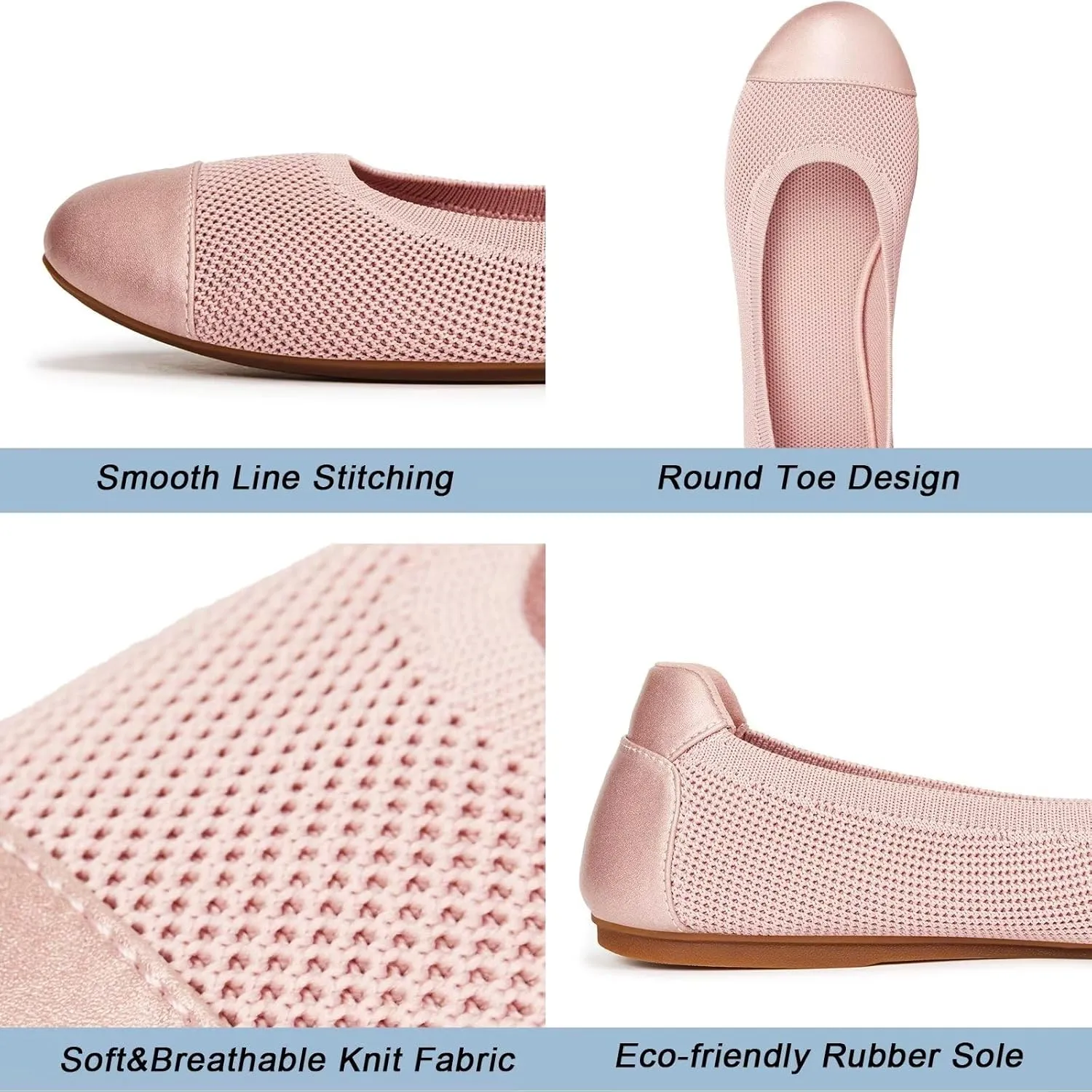 Frank Mully Women's Ballet Flats Round Toe Walking Flats Slip On Work Shoes Knitted Flats Shoes for Woman Soft Lightweight
