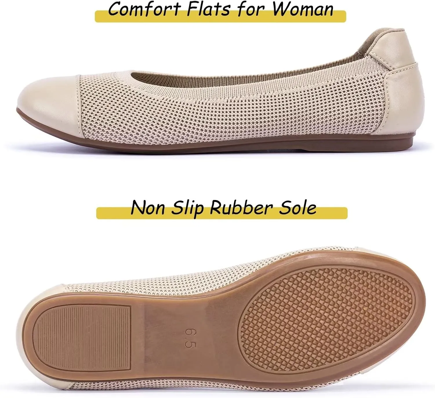 Frank Mully Women's Ballet Flats Round Toe Walking Flats Slip On Work Shoes Knitted Flats Shoes for Woman Soft Lightweight