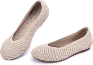 Frank Mully Women's Ballet Flats Round Toe Walking Flats Slip On Work Shoes Knitted Flats Shoes for Woman Soft Lightweight