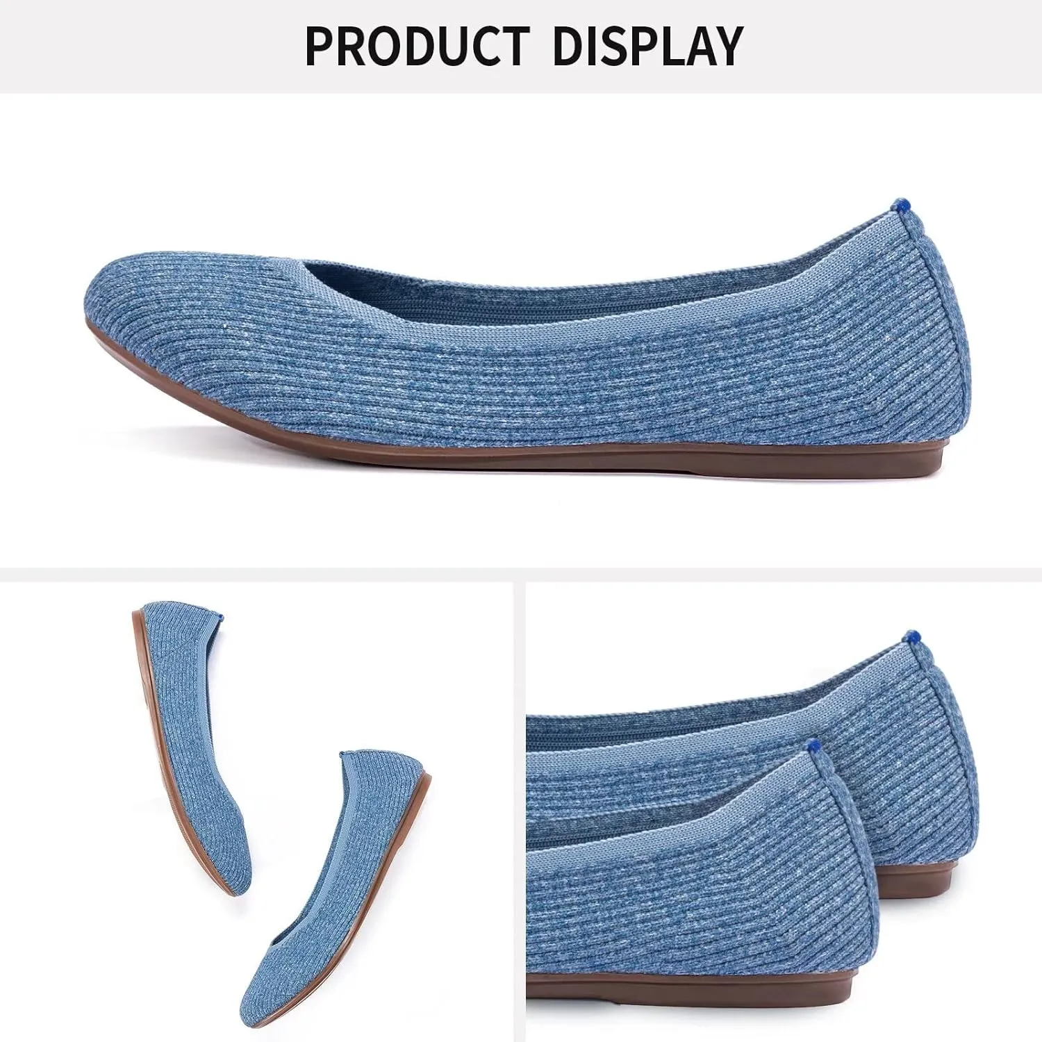 Frank Mully Women's Ballet Flats Round Toe Walking Flats Slip On Work Shoes Knitted Flats Shoes for Woman Soft Lightweight