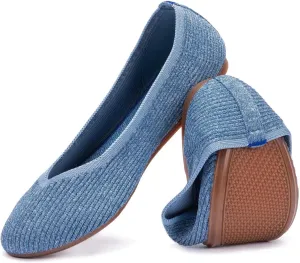 Frank Mully Women's Ballet Flats Round Toe Walking Flats Slip On Work Shoes Knitted Flats Shoes for Woman Soft Lightweight
