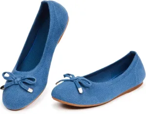 Frank Mully Women's Ballet Flats Round Toe Walking Flats Slip On Work Shoes Knitted Flats Shoes for Woman Soft Lightweight