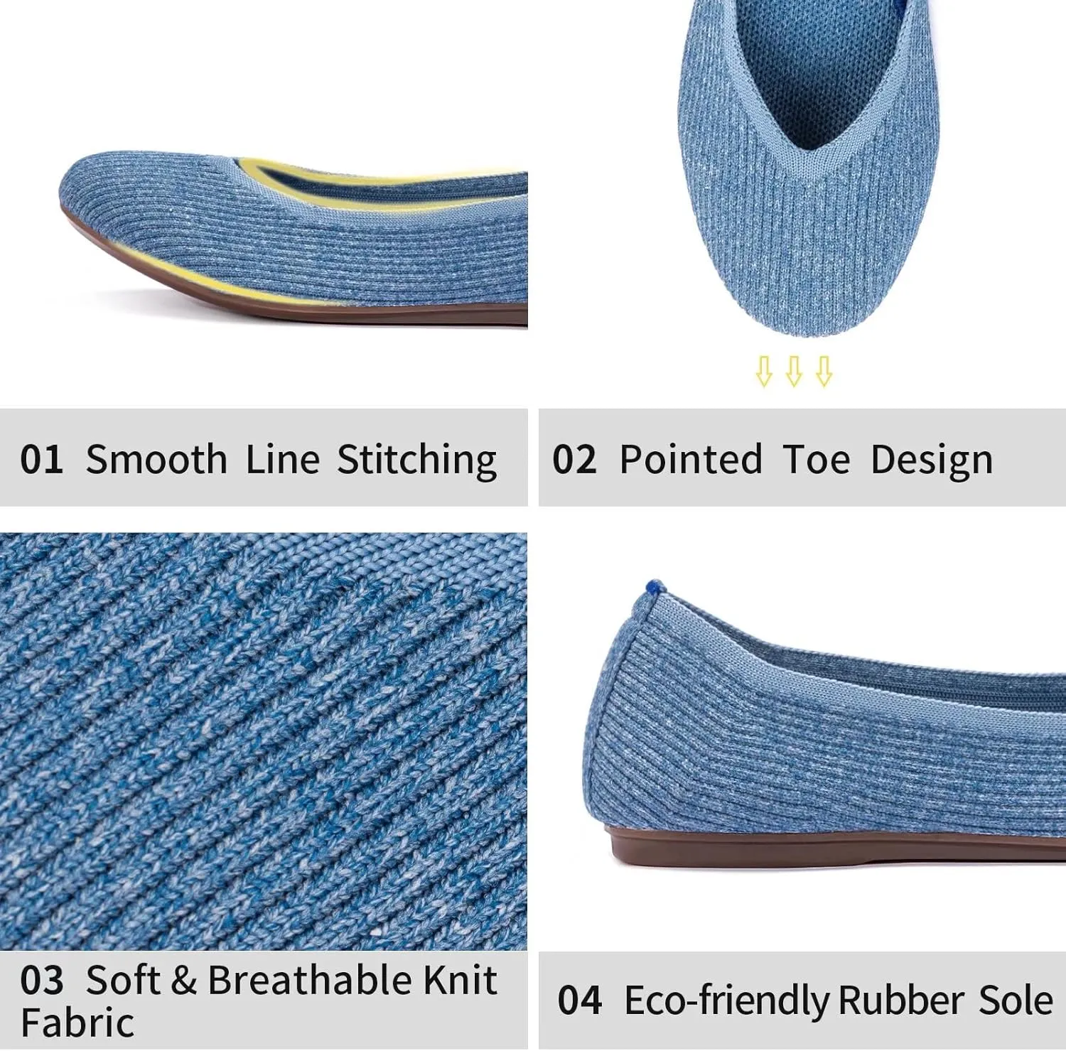 Frank Mully Women's Ballet Flats Round Toe Walking Flats Slip On Work Shoes Knitted Flats Shoes for Woman Soft Lightweight