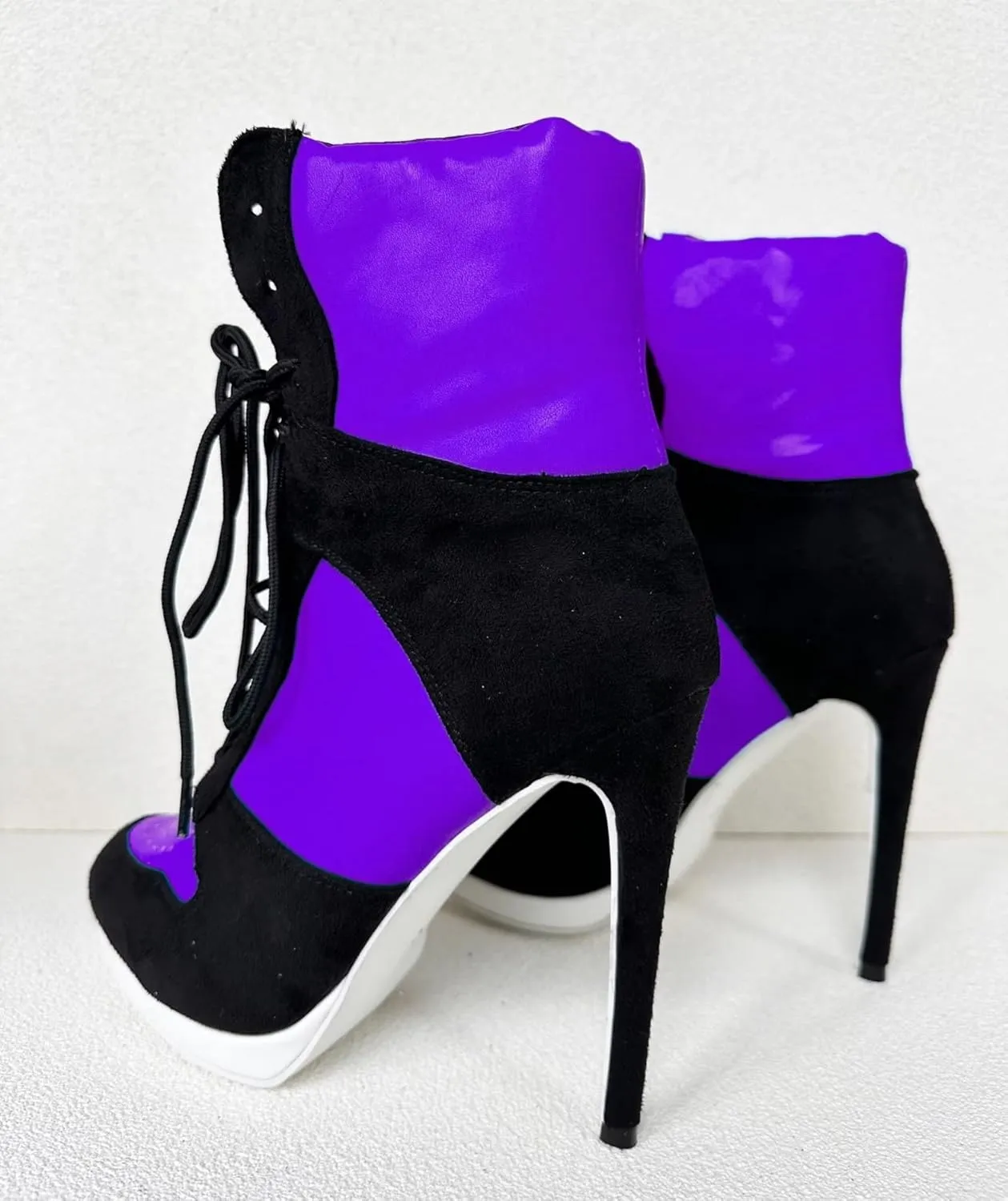 Frankie Hsu Stiletto Sport Basketball High Heeled Ankle Boots, Casual Black Royal Blue White Bottom Sole Sneaker Bootie, Big Size Designer Shoes For Women