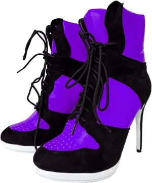 Frankie Hsu Stiletto Sport Basketball High Heeled Ankle Boots, Casual Black Royal Blue White Bottom Sole Sneaker Bootie, Big Size Designer Shoes For Women