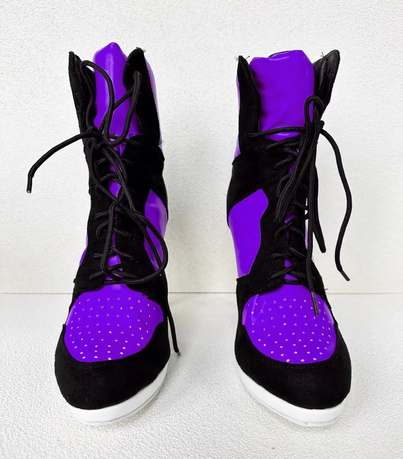 Frankie Hsu Stiletto Sport Basketball High Heeled Ankle Boots, Casual Black Royal Blue White Bottom Sole Sneaker Bootie, Big Size Designer Shoes For Women