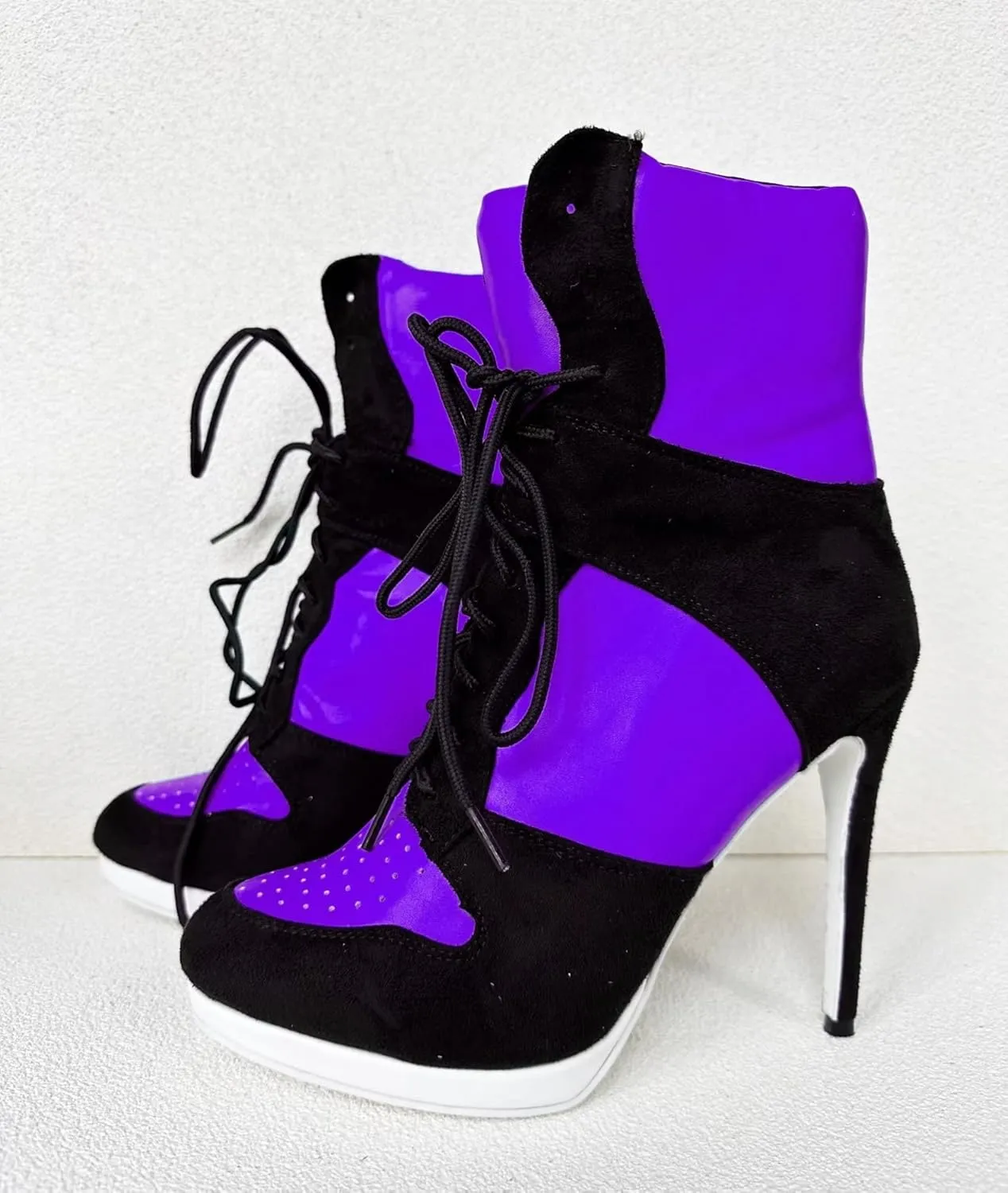 Frankie Hsu Stiletto Sport Basketball High Heeled Ankle Boots, Casual Black Royal Blue White Bottom Sole Sneaker Bootie, Big Size Designer Shoes For Women