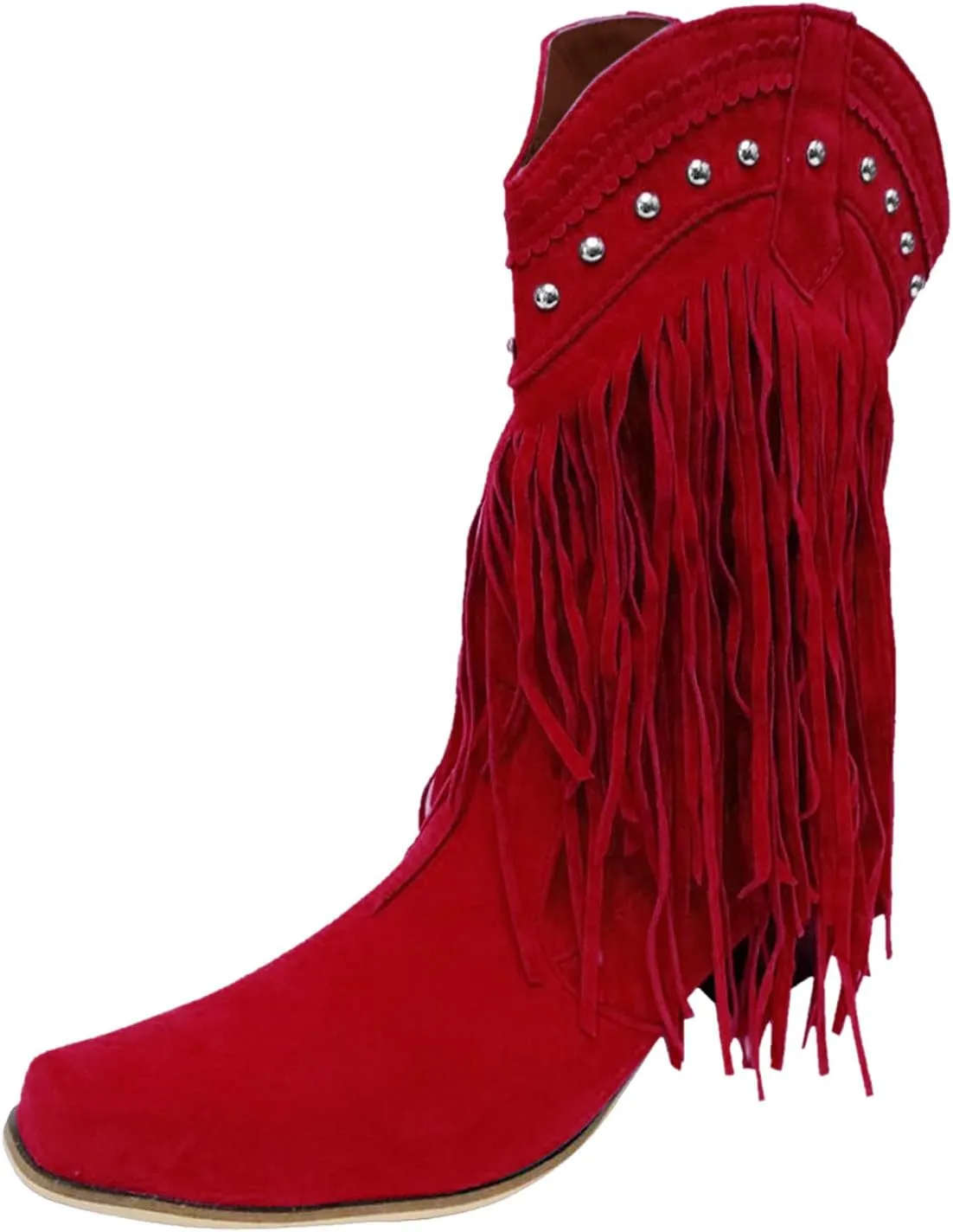Fringe Cowboy Boots for Women Western Tassel Riding Cowgirl Boots Pull on Mid Calf Boots Fashion Buckle Boots