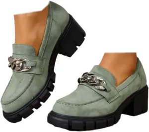 Generic Women's Chunky Platform Loafers with Chain Casual Business Work Shoes Comfort Slip on Vintage Oxford Round Toe Oxfords