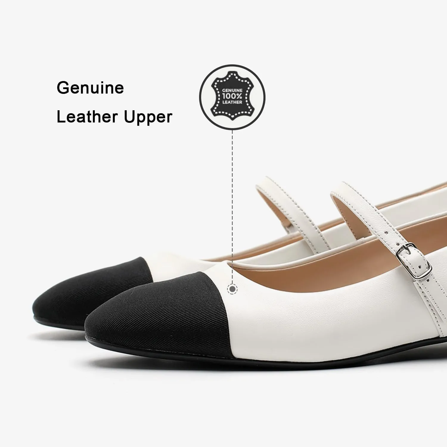 Genuine Leather Mary Jane Shoes Women Comfortable Casual Dressy Flats with Memory Latex Insole Adjustable Straps Comfort Mary Janes Flats