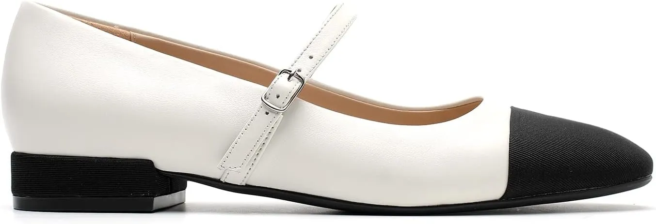 Genuine Leather Mary Jane Shoes Women Comfortable Casual Dressy Flats with Memory Latex Insole Adjustable Straps Comfort Mary Janes Flats