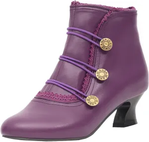 getmorebeauty Women's Ankle Boots Low Heels Lace Buttons Round Toe Side Zipper Vintage Short Boots Autumn Winter