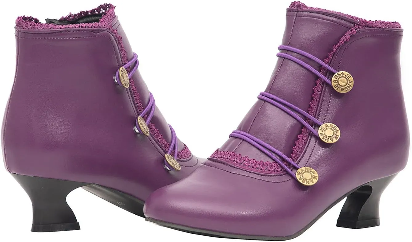 getmorebeauty Women's Ankle Boots Low Heels Lace Buttons Round Toe Side Zipper Vintage Short Boots Autumn Winter