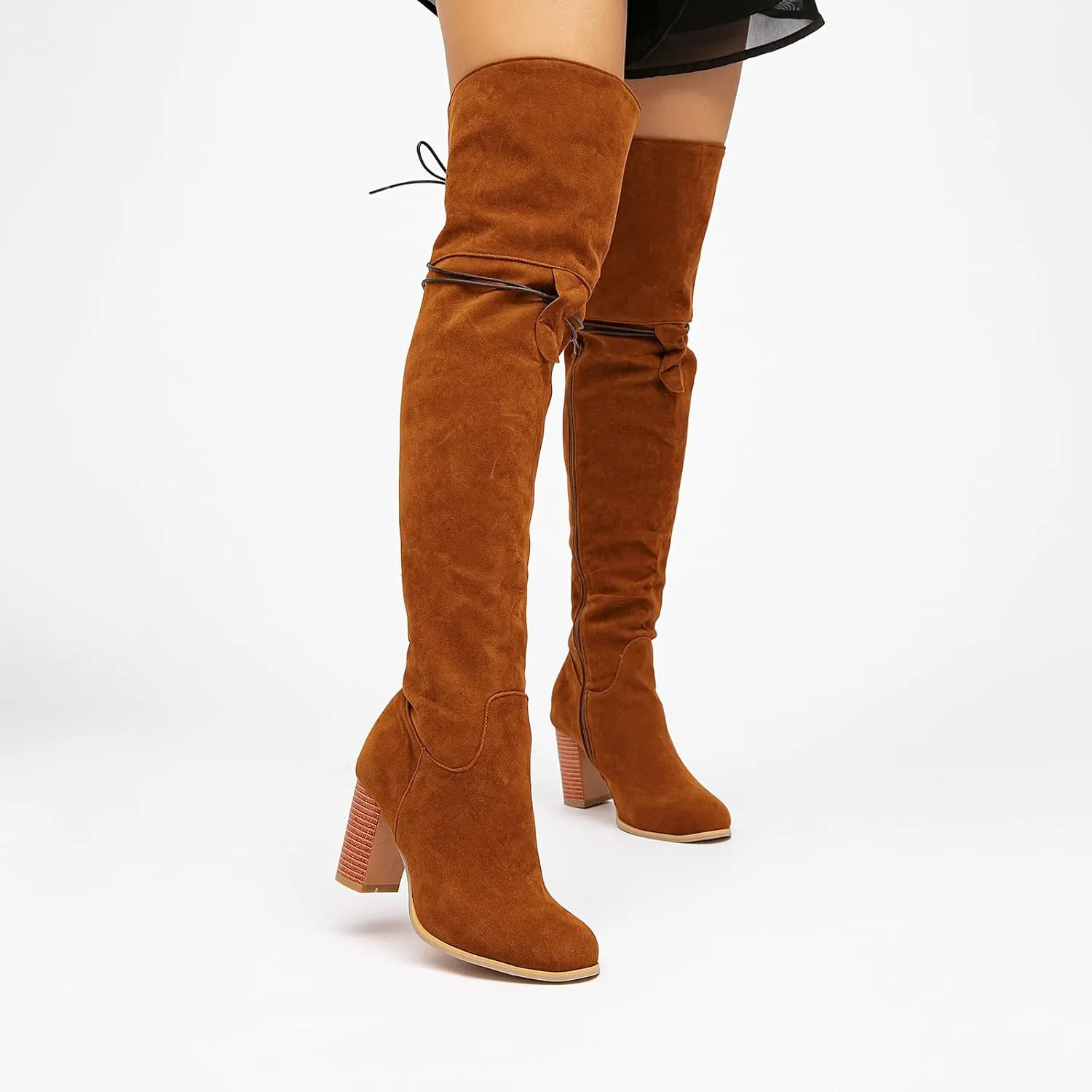 getmorebeauty Women's Over The Knee Thigh High Chunky Heel Boots Side Zipper Suede Lace-up Long Stretch Sexy Winter Boots Shoes