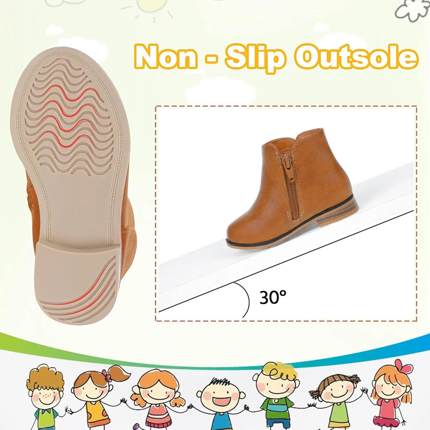 Girls Ankle Boots for Kids - Side Zipper Booties, Fashion Short Suede Low Heels