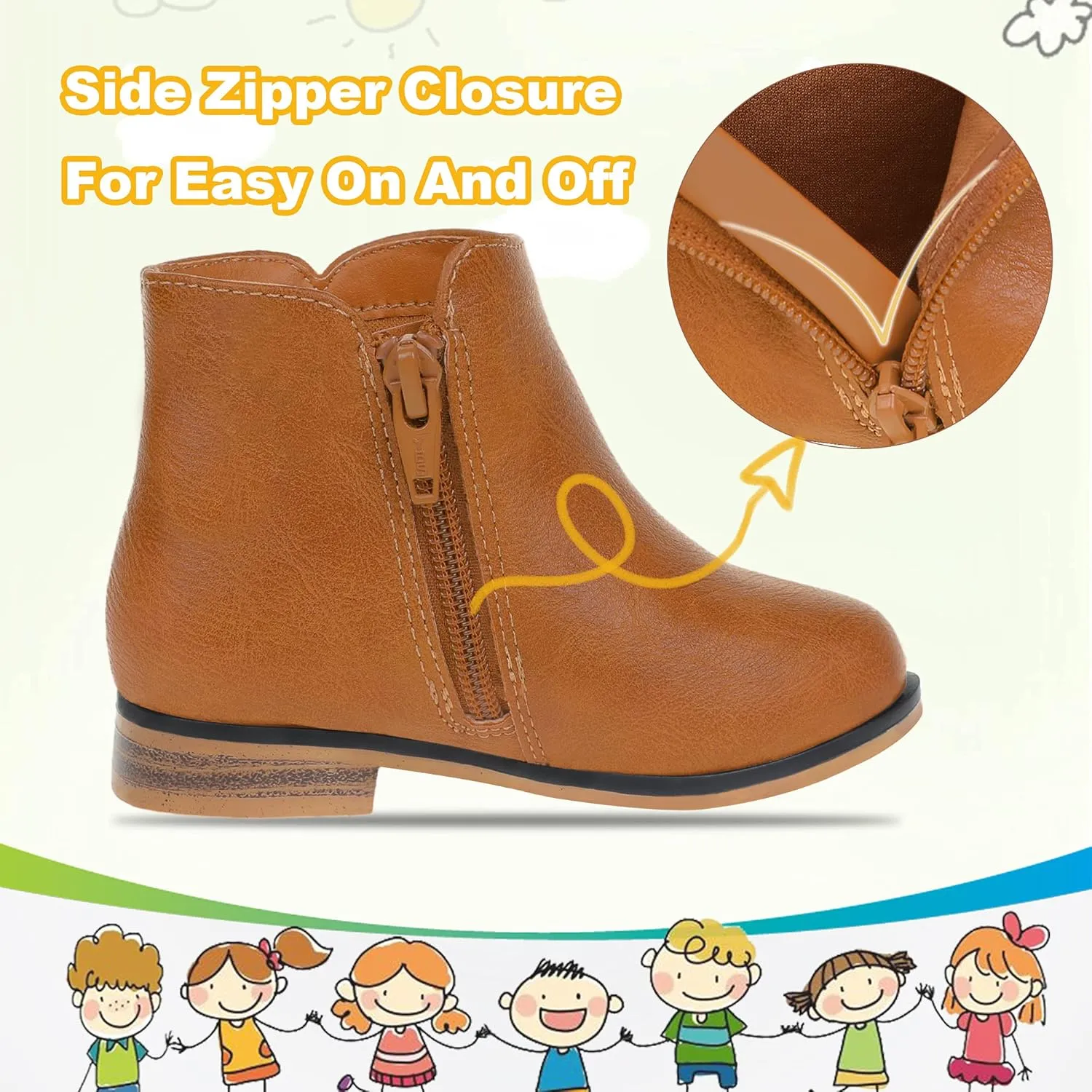 Girls Ankle Boots for Kids - Side Zipper Booties, Fashion Short Suede Low Heels