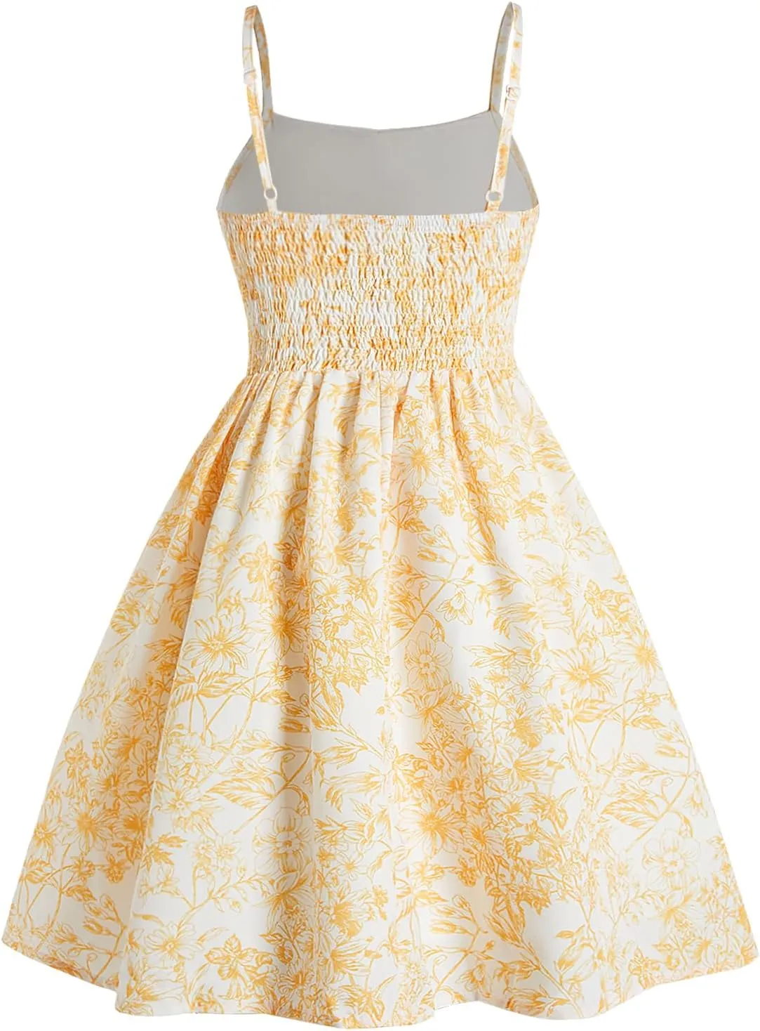 Girl's Floral Print Summer Dress Bowknot Ruched Bust A Line Cami Dress High Waist Ruffle Hem Cute Sun Dresses