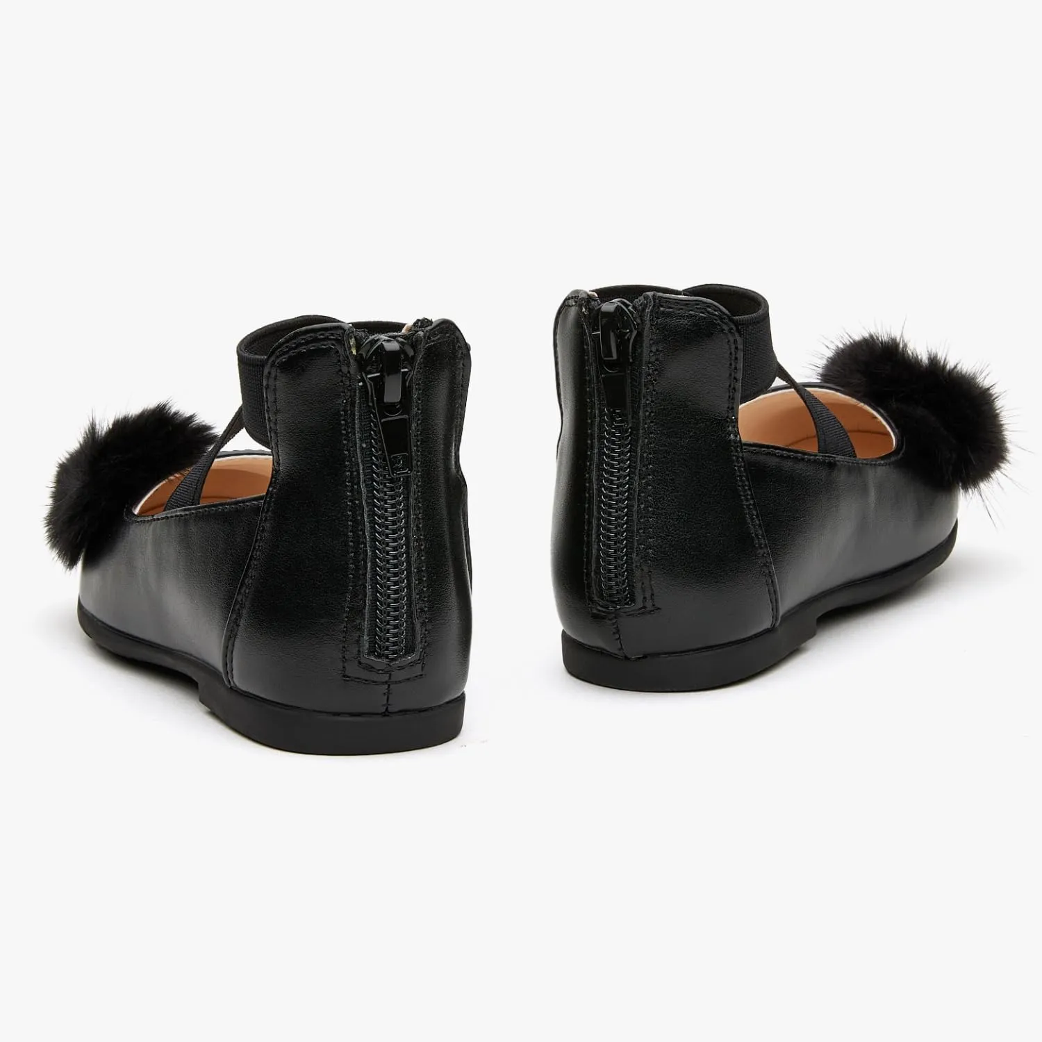 Girls' Pom Pom Mary Jane Flats - Ankle Cross Elatic Bands and Heel Zipper for Toddler/Little Kid