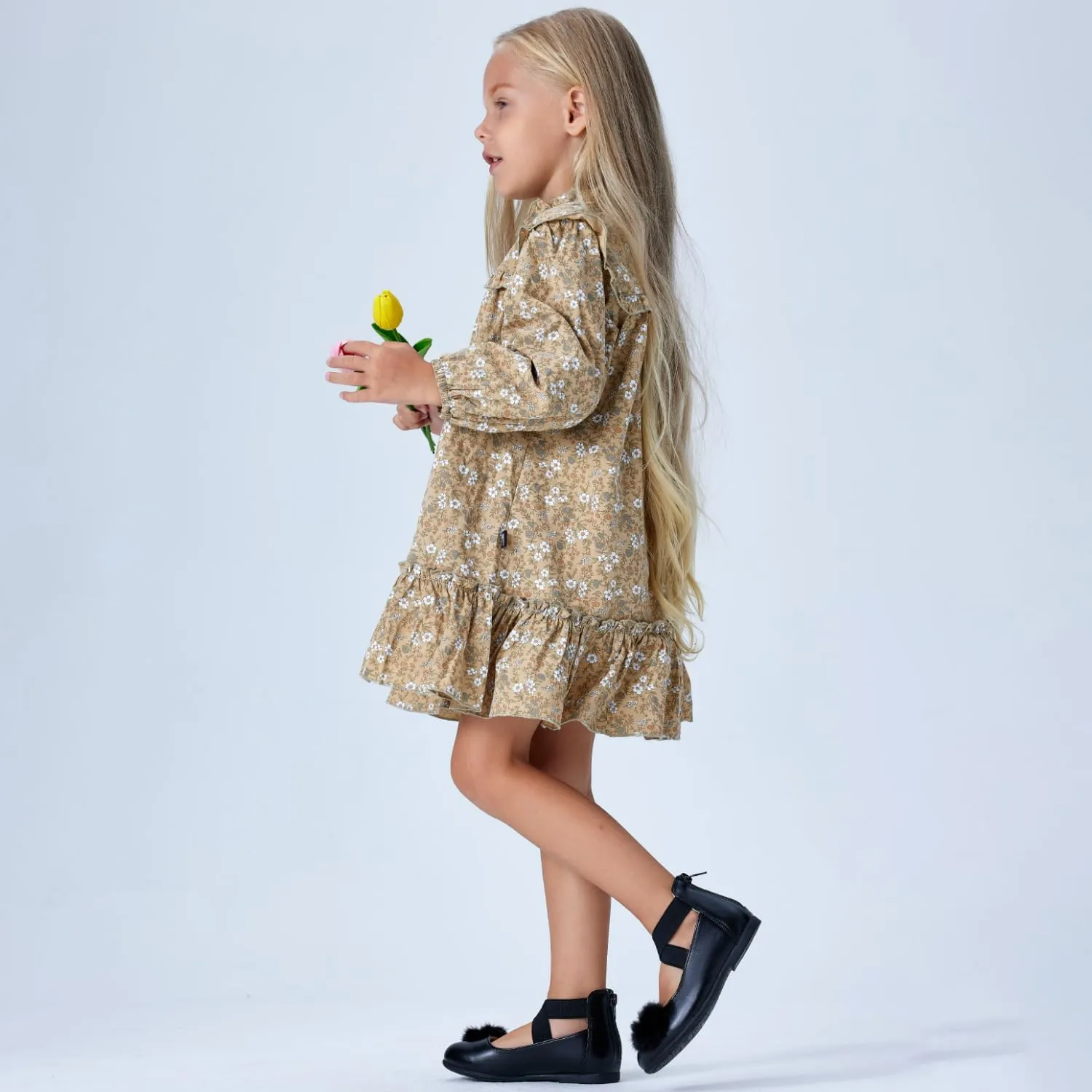 Girls' Pom Pom Mary Jane Flats - Ankle Cross Elatic Bands and Heel Zipper for Toddler/Little Kid