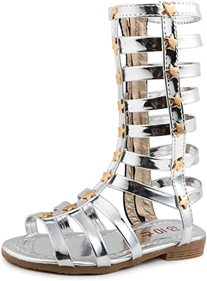 Girls Rivet Gladiator Sandals Summer Princess Dress Strappy Flats Zip Up Boots Shoes