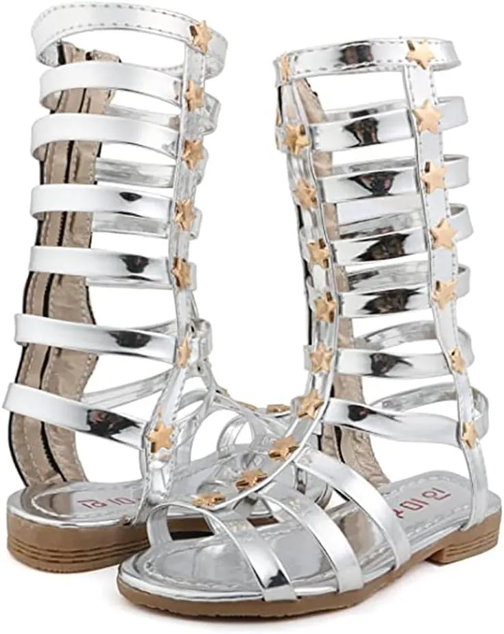Girls Rivet Gladiator Sandals Summer Princess Dress Strappy Flats Zip Up Boots Shoes
