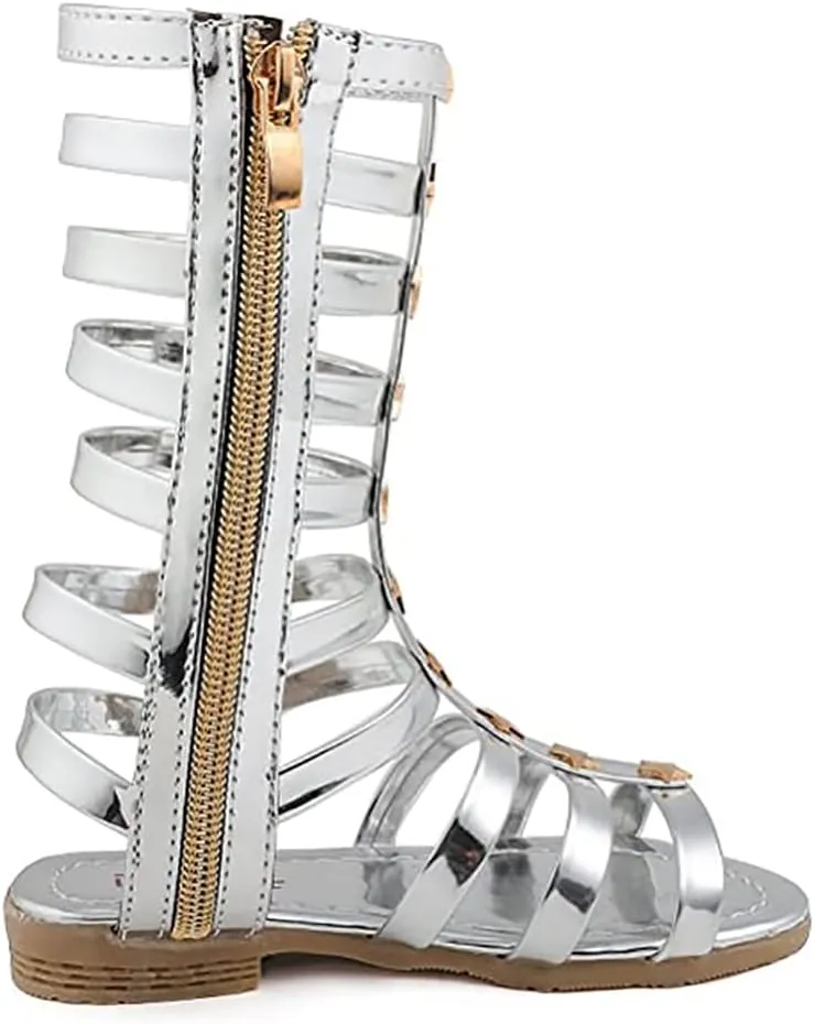 Girls Rivet Gladiator Sandals Summer Princess Dress Strappy Flats Zip Up Boots Shoes