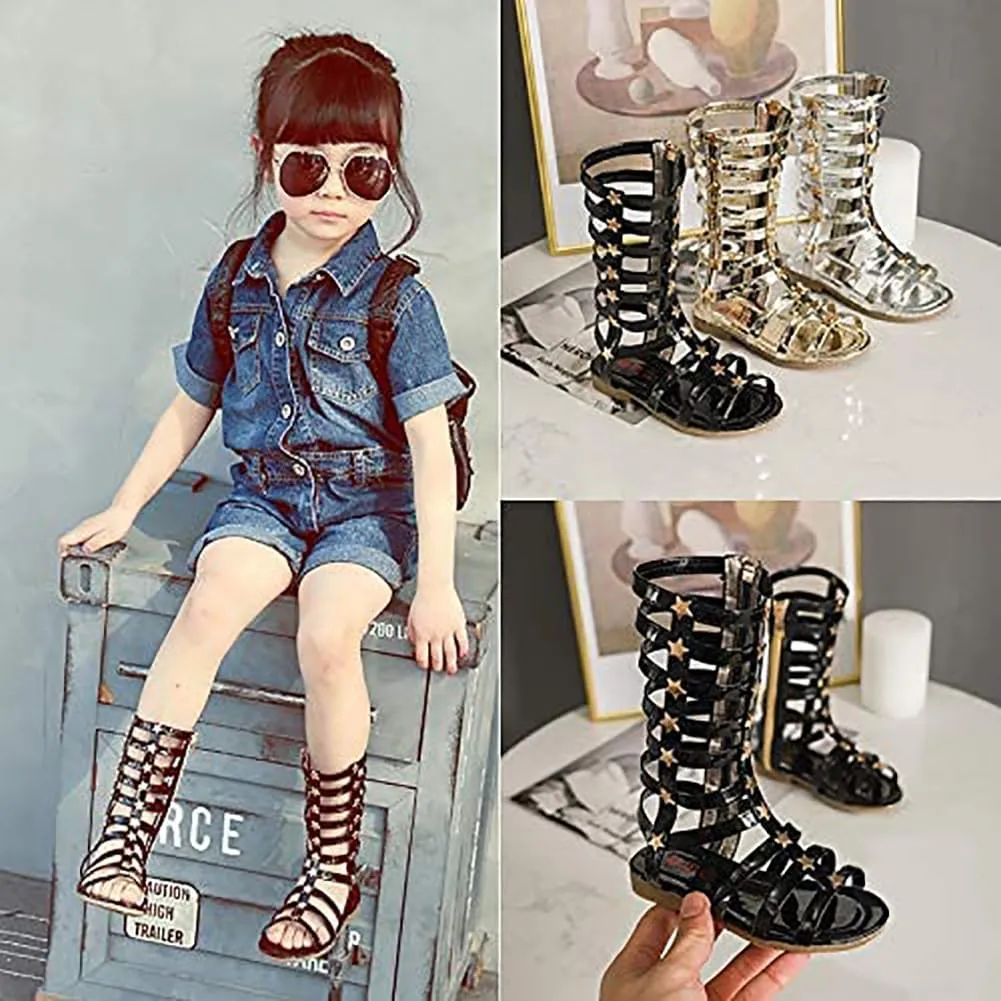 Girls Rivet Gladiator Sandals Summer Princess Dress Strappy Flats Zip Up Boots Shoes