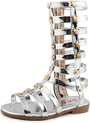 Girls Rivet Gladiator Sandals Summer Princess Dress Strappy Flats Zip Up Boots Shoes
