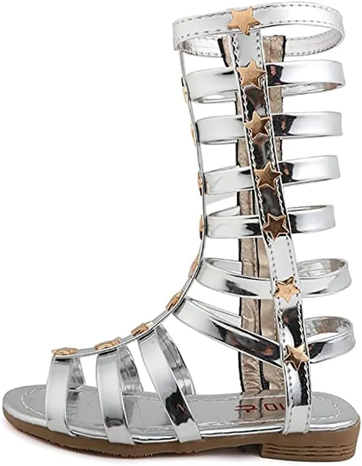 Girls Rivet Gladiator Sandals Summer Princess Dress Strappy Flats Zip Up Boots Shoes