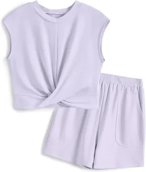 Girls Summer Outfits Tie Knot Tops Elastic Waist Shorts Kids Matching Sets 2025 Fashion Vacation Clothes