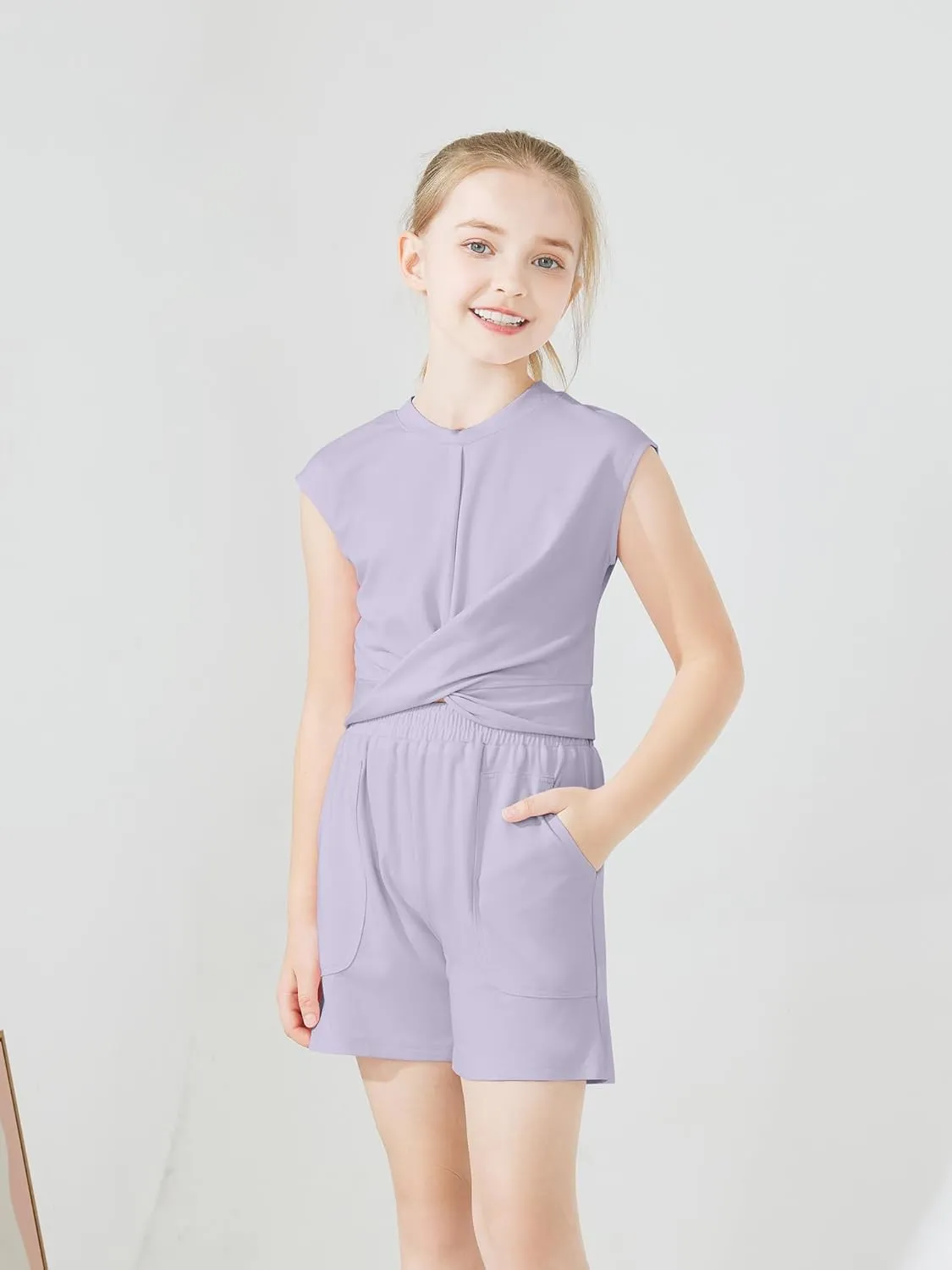 Girls Summer Outfits Tie Knot Tops Elastic Waist Shorts Kids Matching Sets 2025 Fashion Vacation Clothes
