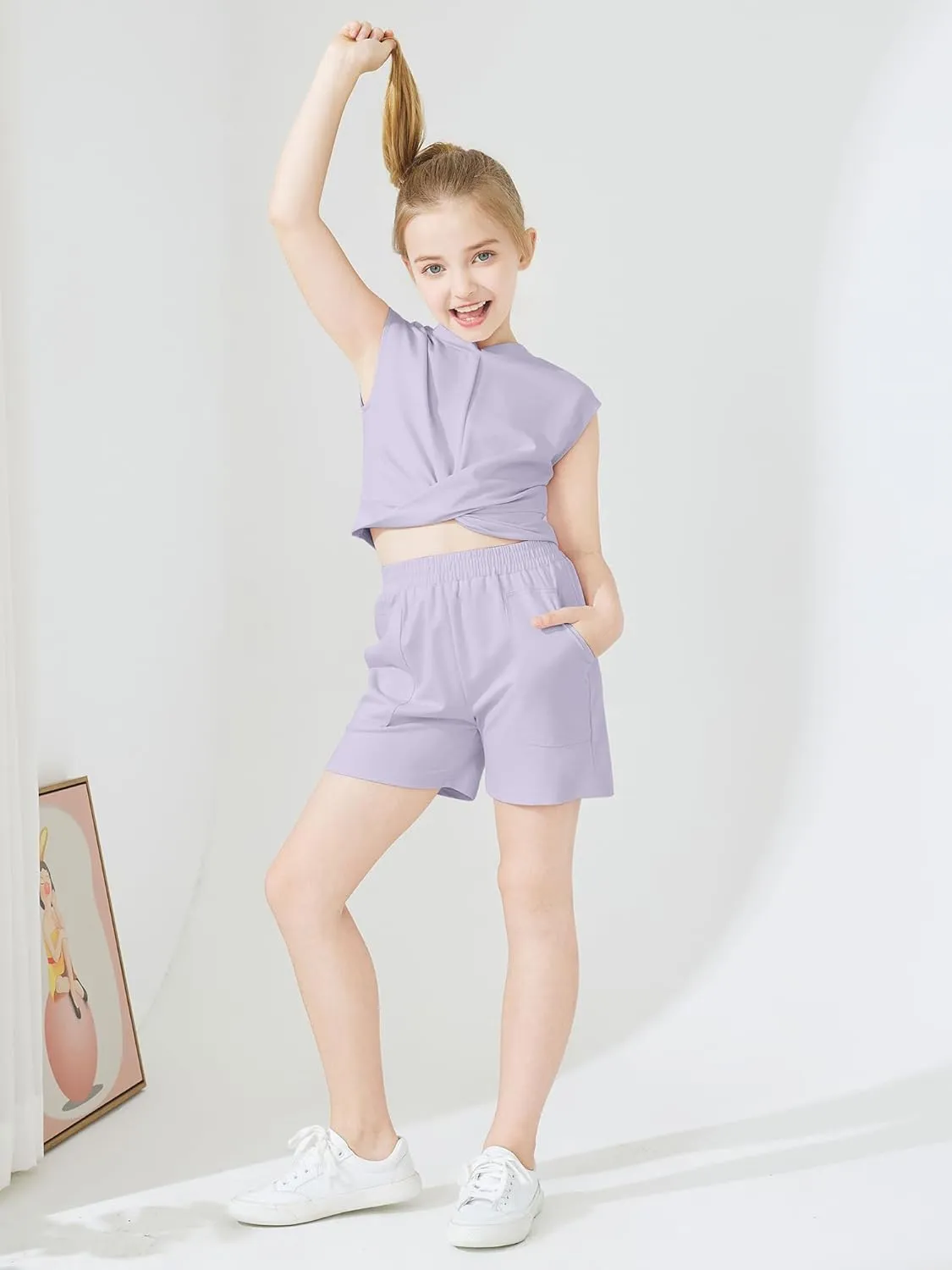 Girls Summer Outfits Tie Knot Tops Elastic Waist Shorts Kids Matching Sets 2025 Fashion Vacation Clothes