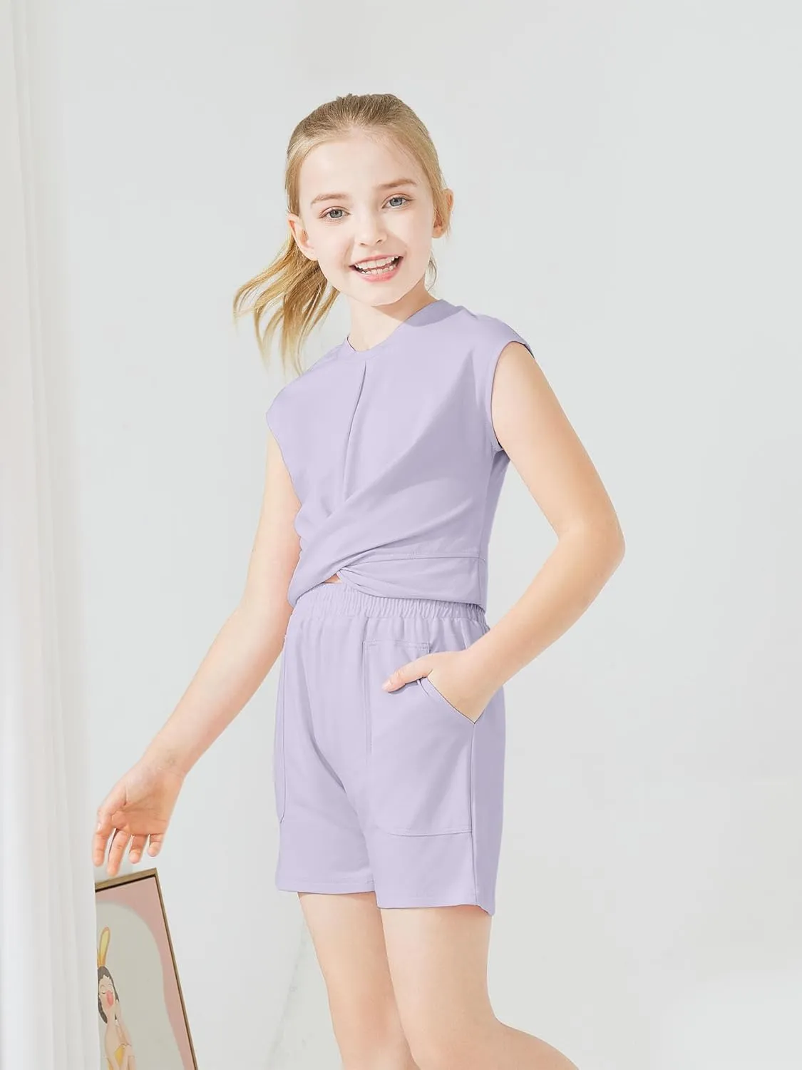 Girls Summer Outfits Tie Knot Tops Elastic Waist Shorts Kids Matching Sets 2025 Fashion Vacation Clothes