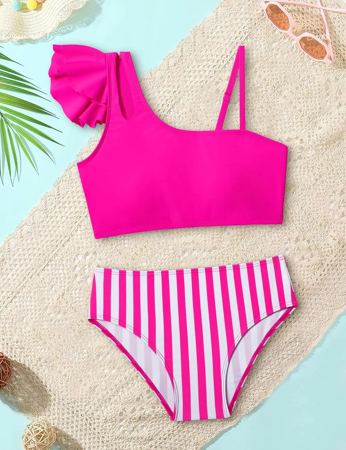 Girls Swimsuits Two Piece Bikini Set Ruffle Bathing Suit with Adjustable Strap Quick Dry Beach Girls' Swimwear 5-16Y