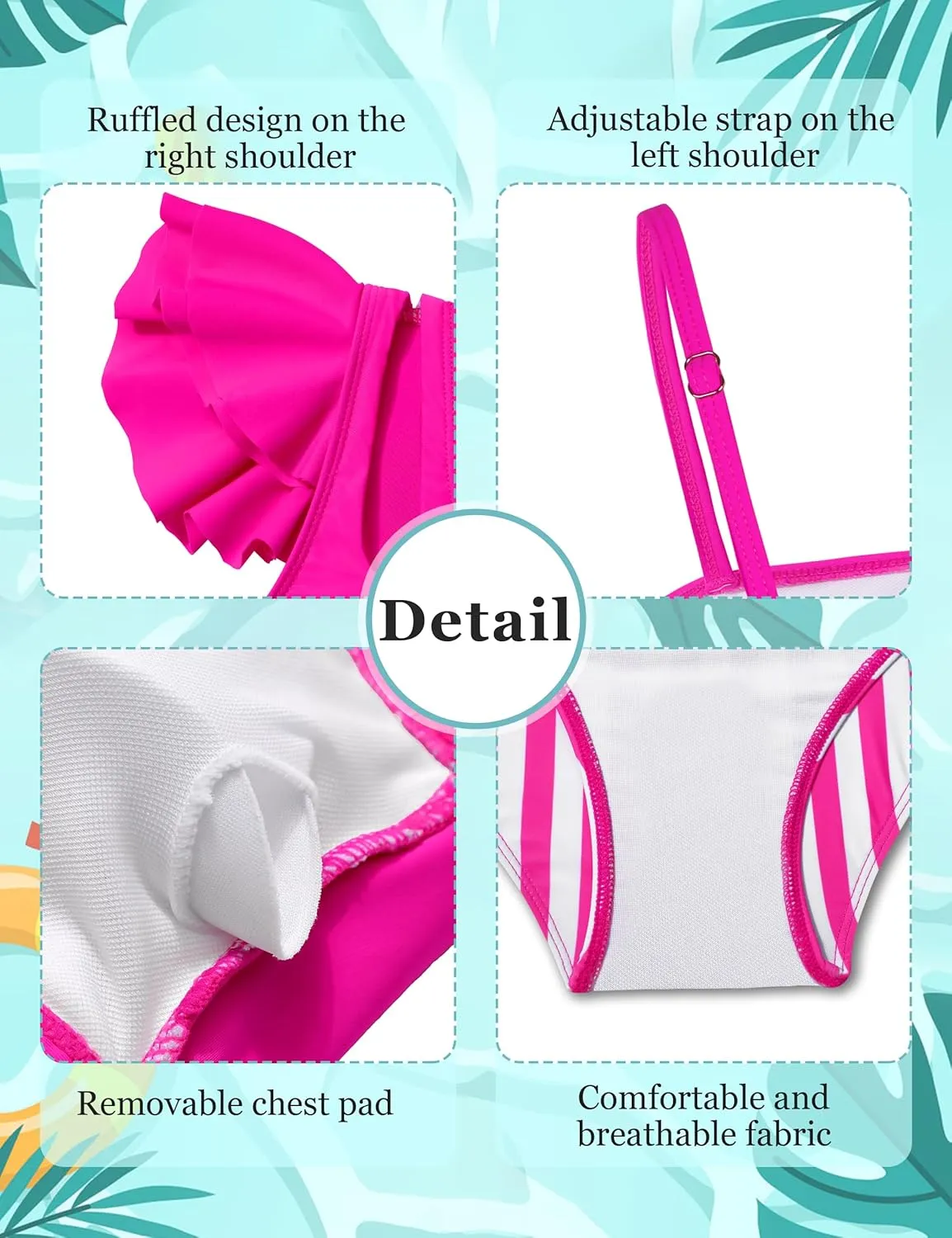 Girls Swimsuits Two Piece Bikini Set Ruffle Bathing Suit with Adjustable Strap Quick Dry Beach Girls' Swimwear 5-16Y