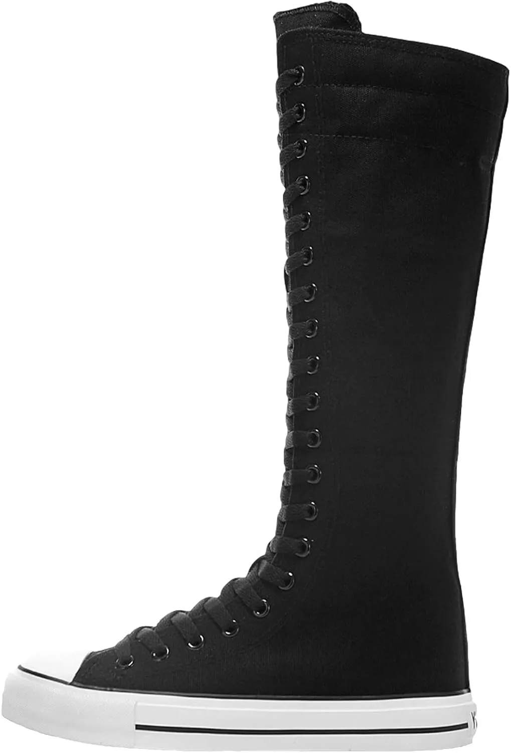 Girl's Women's Knee High Canvas Boots Lace-up Zip Flat Sports Shoes