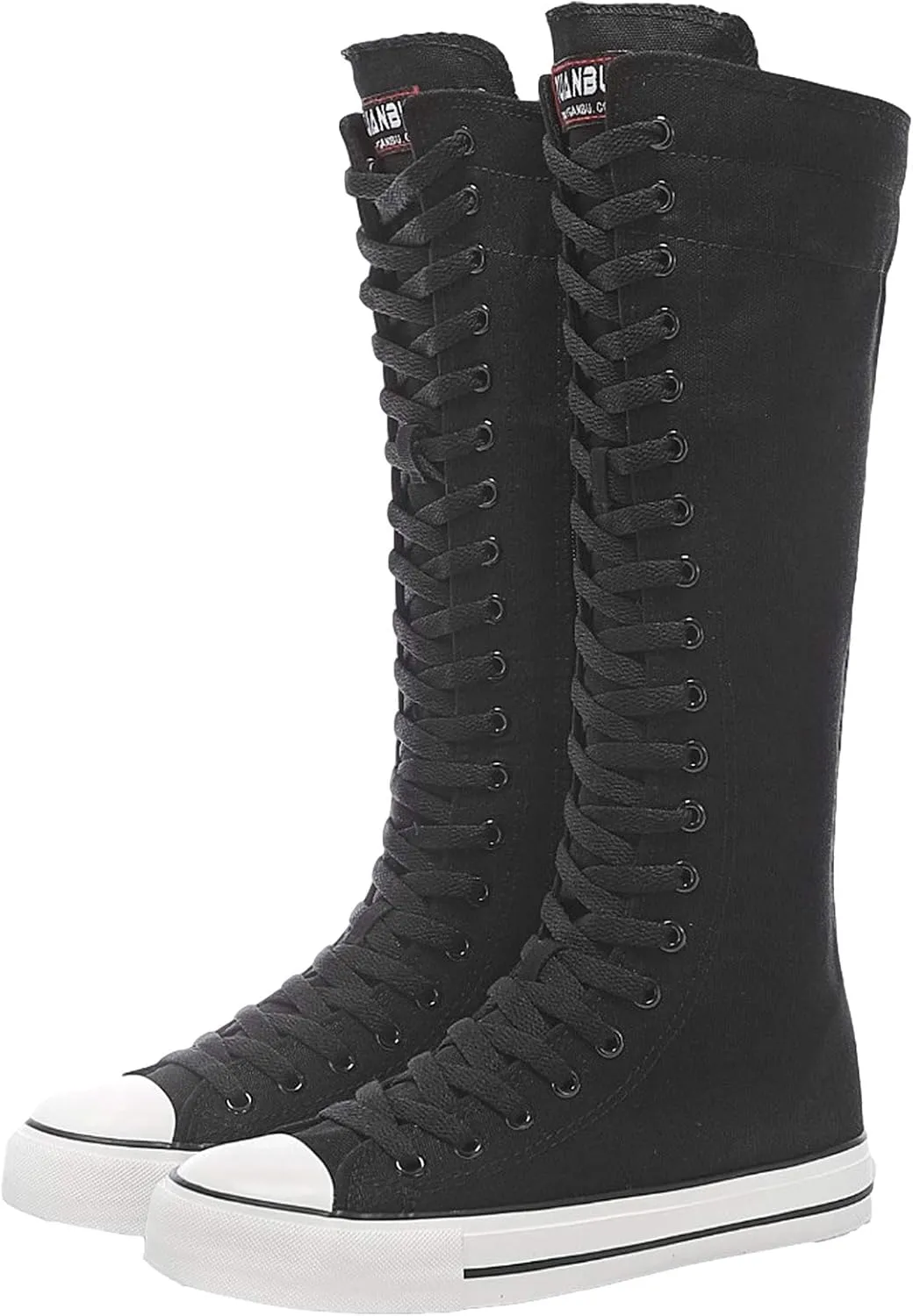 Girl's Women's Knee High Canvas Boots Lace-up Zip Flat Sports Shoes