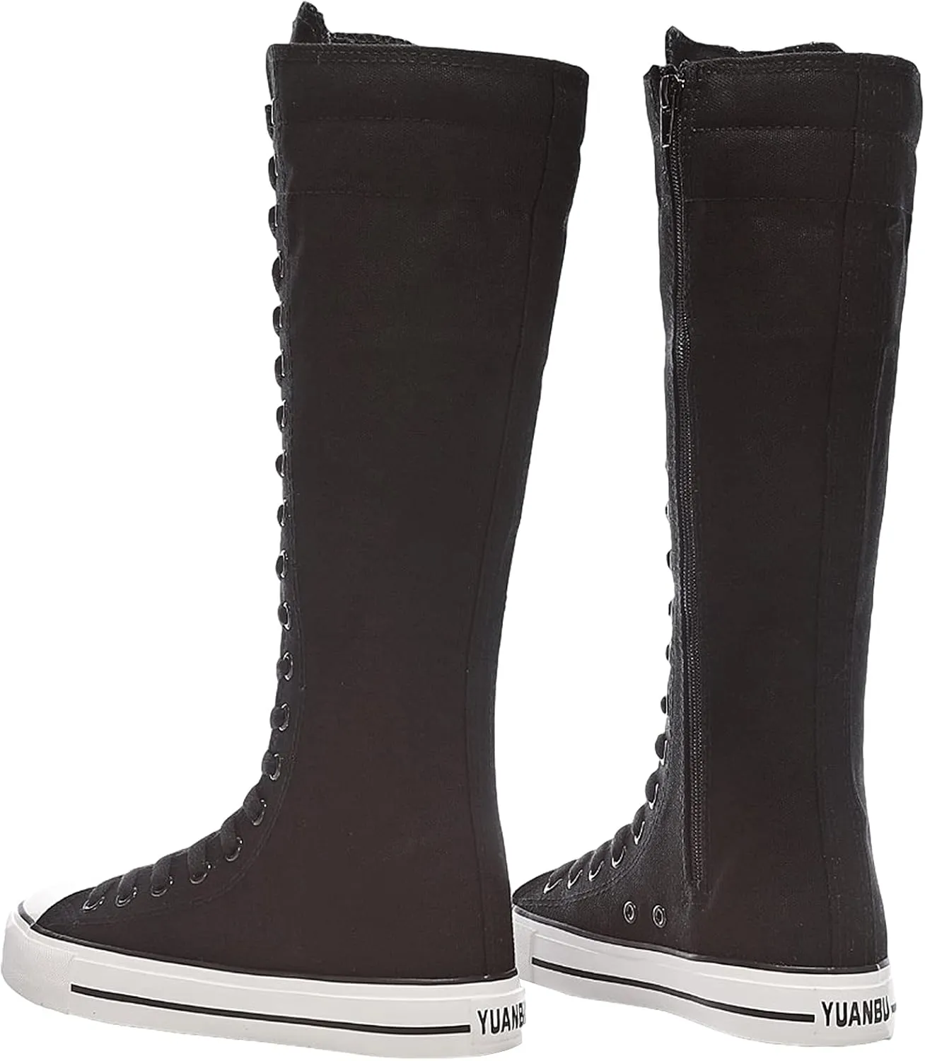 Girl's Women's Knee High Canvas Boots Lace-up Zip Flat Sports Shoes