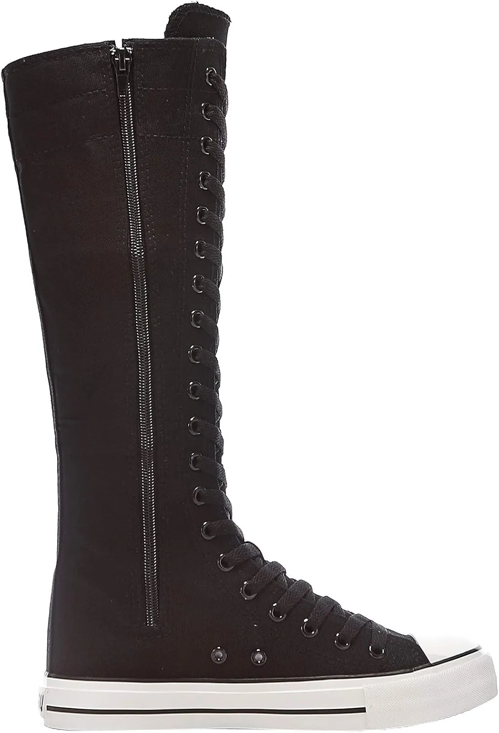 Girl's Women's Knee High Canvas Boots Lace-up Zip Flat Sports Shoes