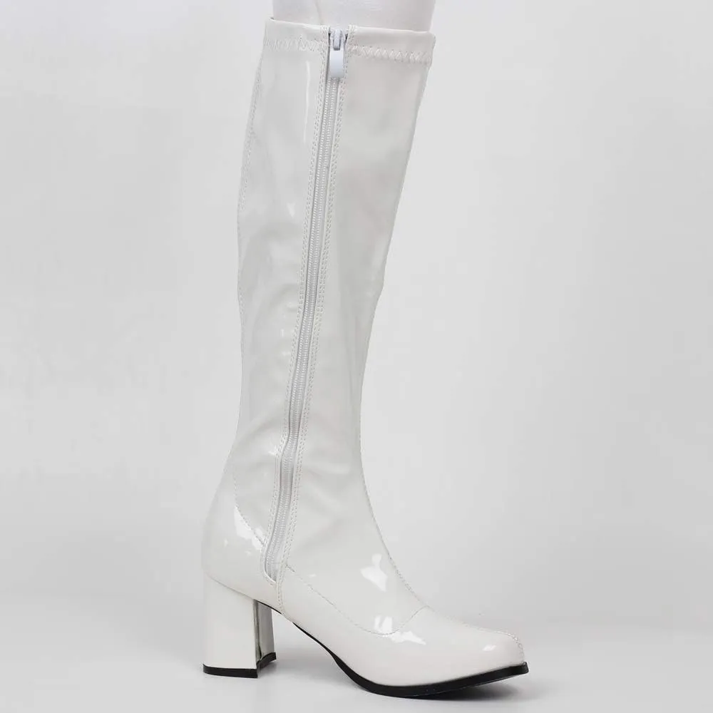 GOGO Boots for Women, Knee High Boots, PU Leather Zip Ladies Party Dance Shoes