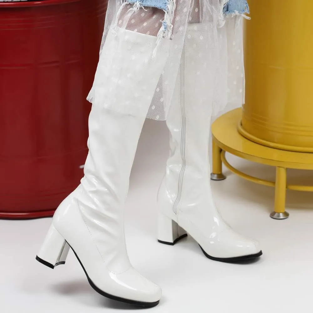 GOGO Boots for Women, Knee High Boots, PU Leather Zip Ladies Party Dance Shoes