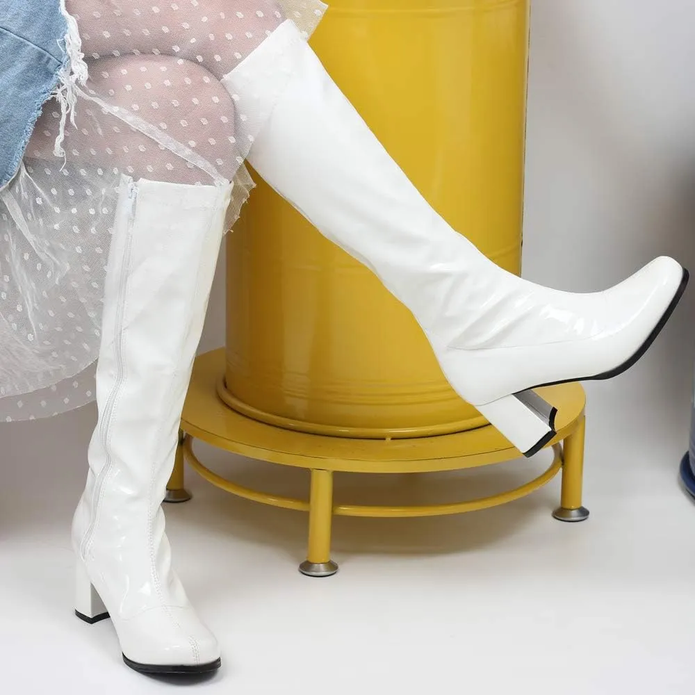 GOGO Boots for Women, Knee High Boots, PU Leather Zip Ladies Party Dance Shoes