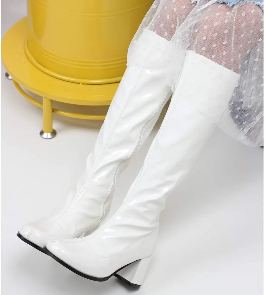 GOGO Boots for Women, Knee High Boots, PU Leather Zip Ladies Party Dance Shoes