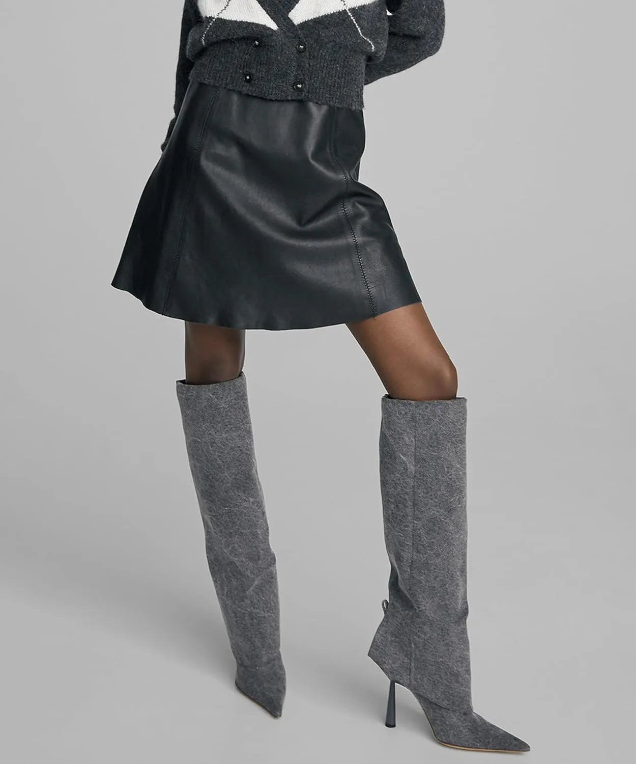 Goolita Fold Over Boots For Women, Pointed Toe Stiletto Heel Knee High Boots Fashion Comfortable Slip On Tall Boots